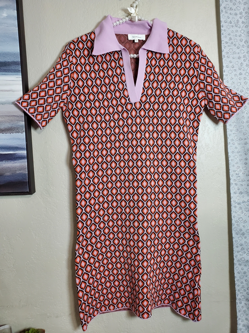 bohme Pink-Collar Mini Dress with Orange Geometric Print